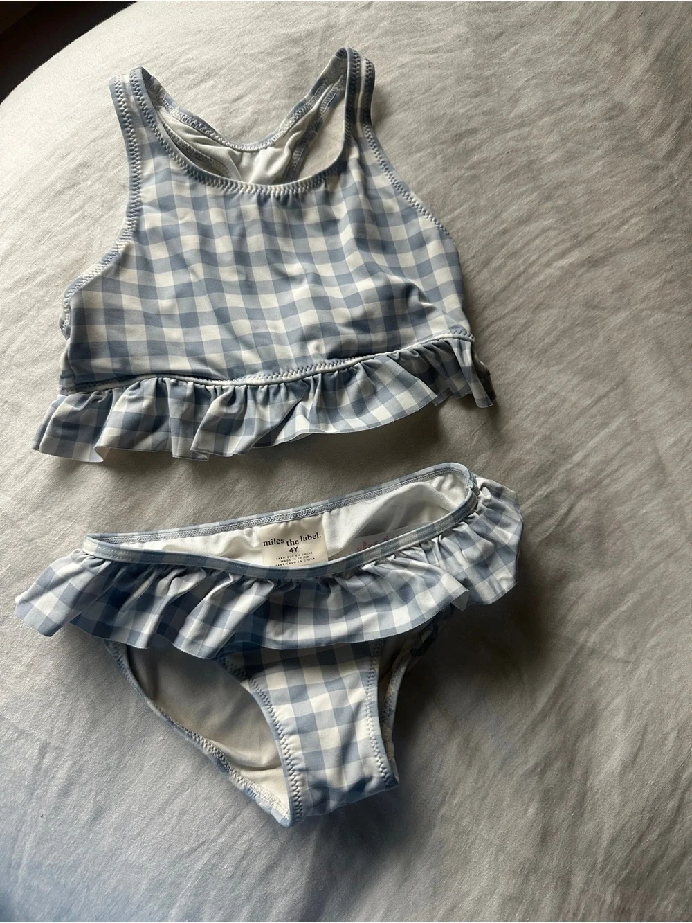 Light Blue Gingham Ruffle Kids Bikini